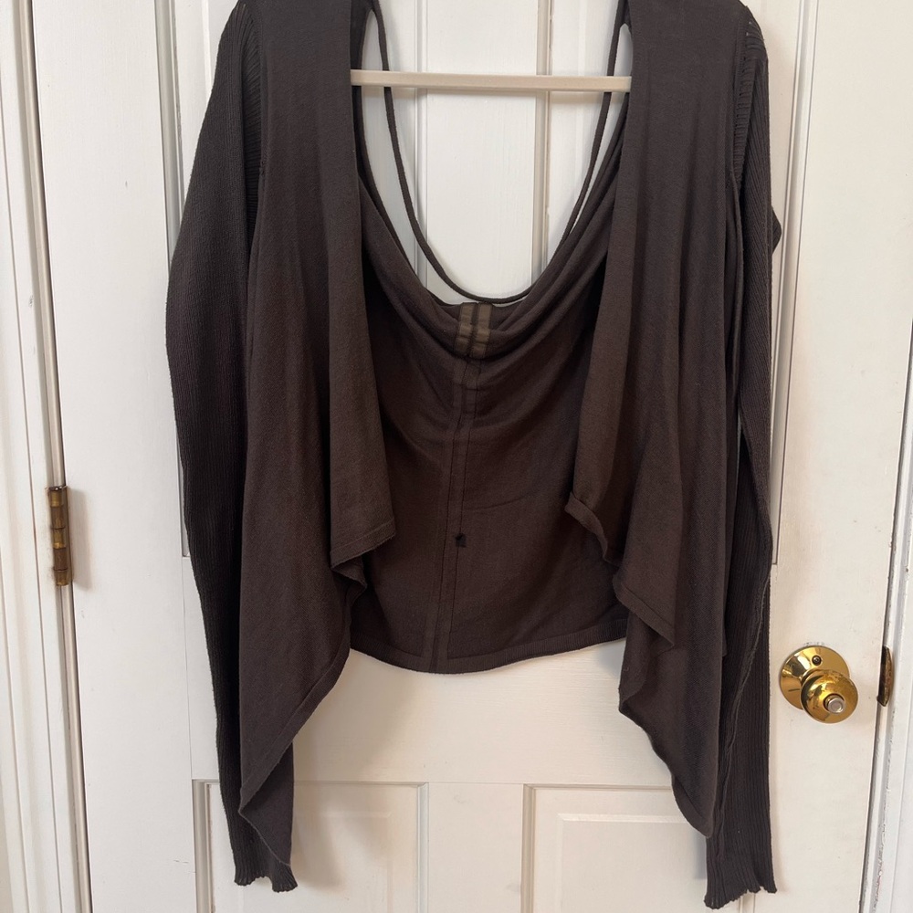 Rick Owens Brown Draped Open-Front Shrug